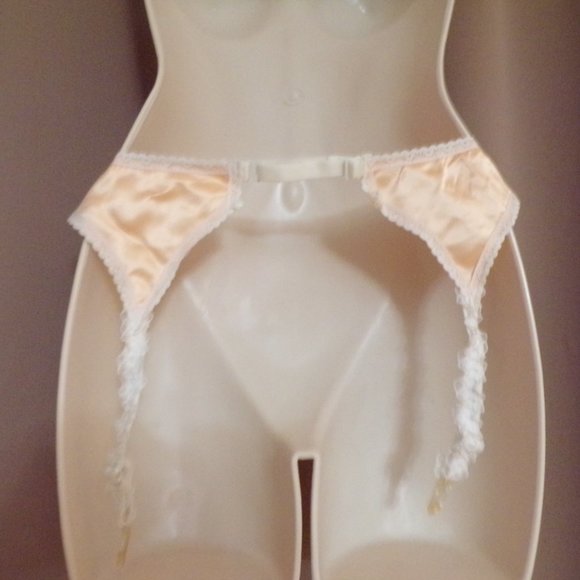Vintage Emil Bole Satin Peach and White Garter Belt Size M/L - Picture 2 of 3